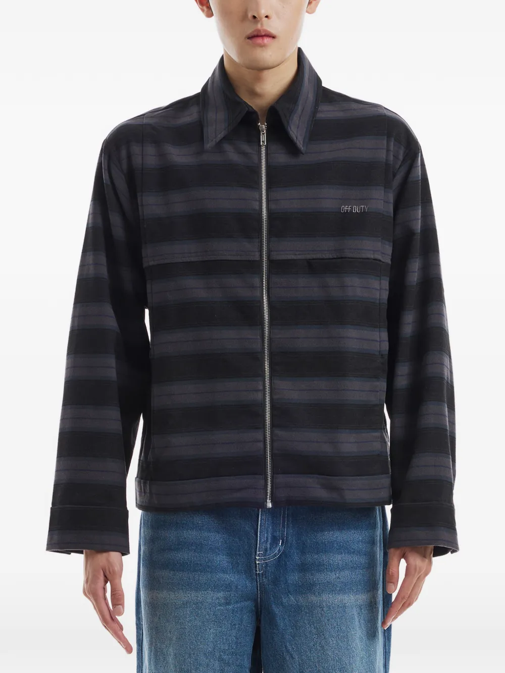 Off Duty Swey striped zip overshirt - Nero