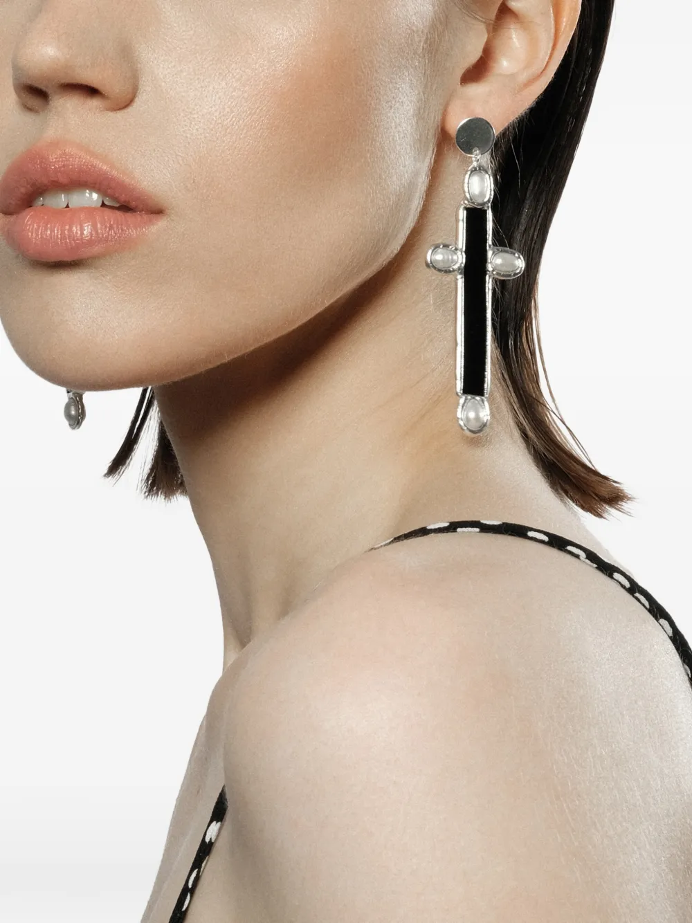 Poison Drop Lab Cross Drop Earrings In Black