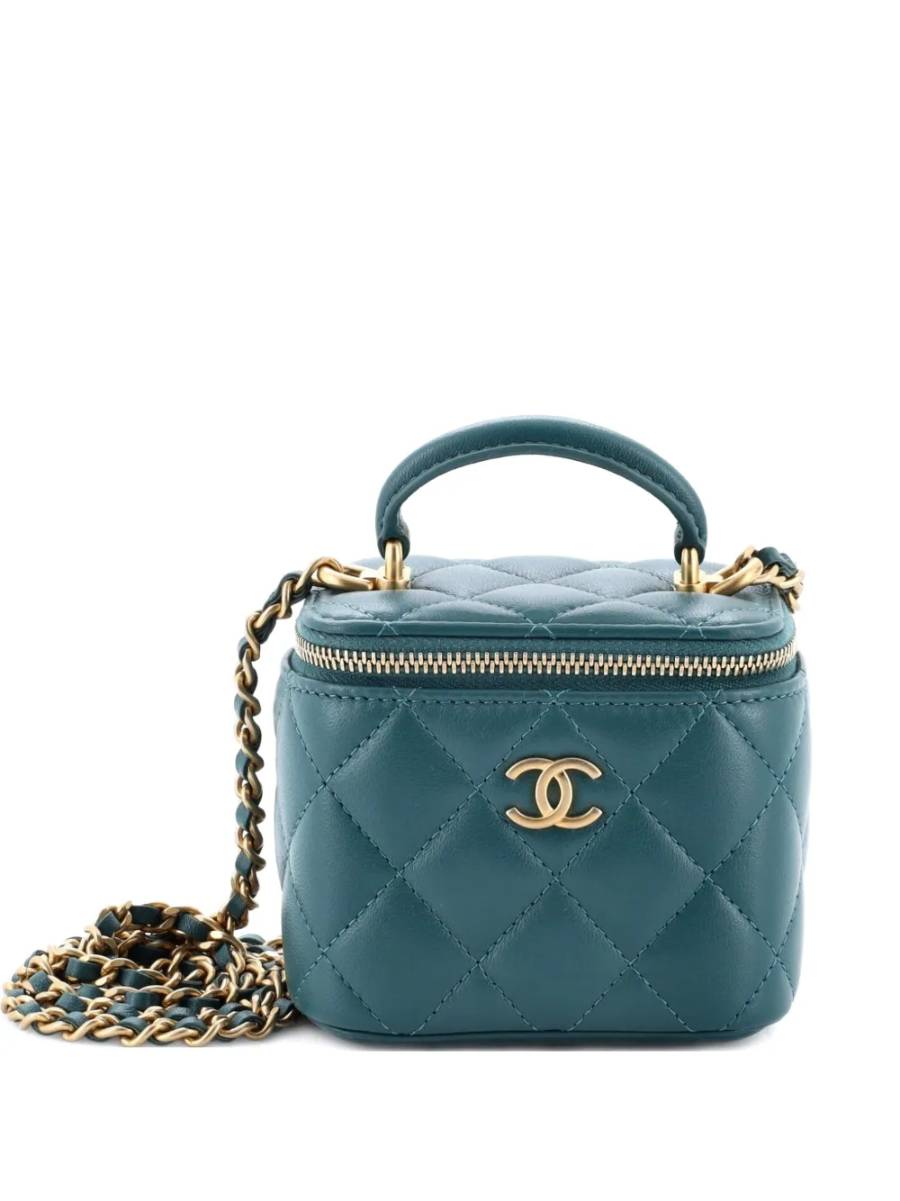 CHANEL Pre-Owned Classic Top Handle Vanity Case with Chain Quilted Lambskin Mini crossbody bag - Verde
