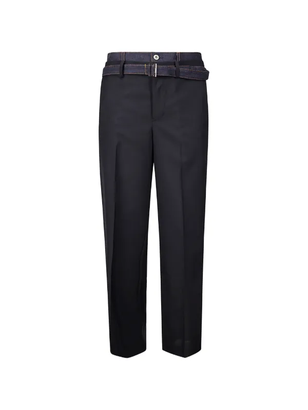 Sacai Denim-trimmed Tailored Trousers in Black