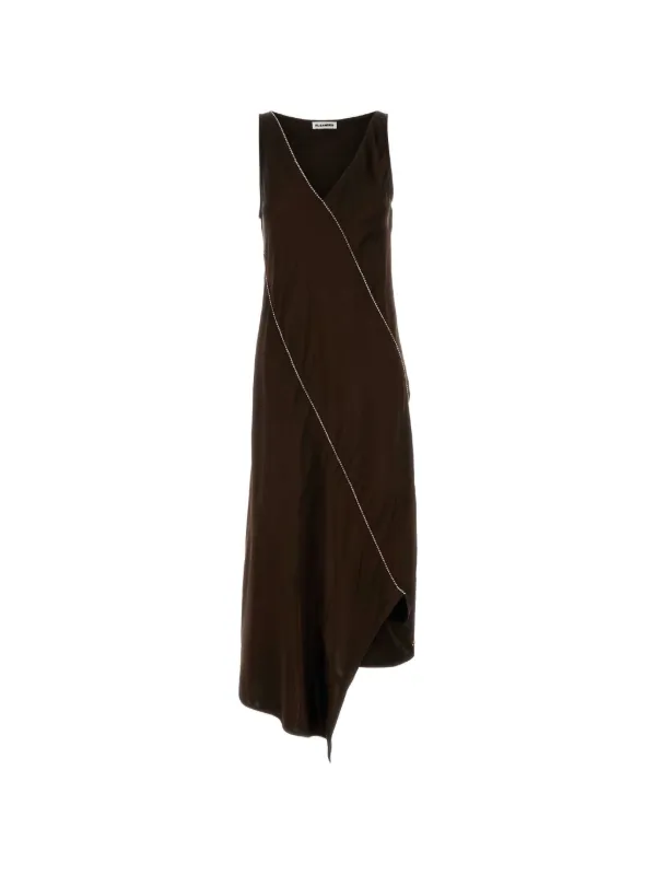 Jil Sander V-neck Dress with Crystals in Brown