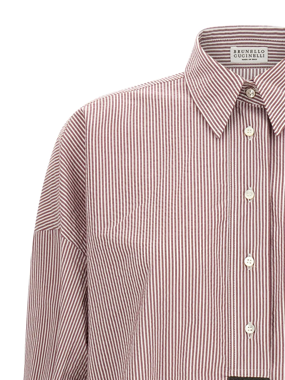 Brunello Cucinelli Gestreepte blouse met juwelen Wit