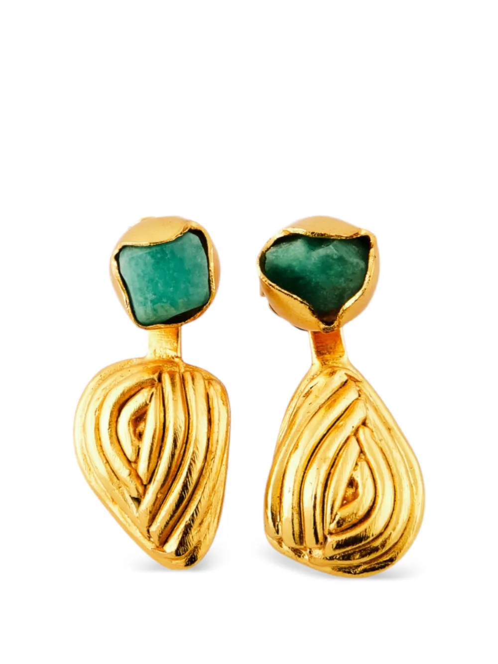 Fenomena Asymmetric Emerald Earrings In Gold