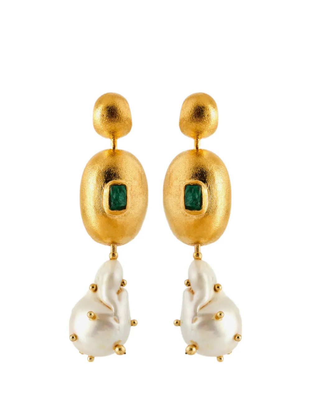 Fenomena Emerald Pearl Drop Earrings In Gold