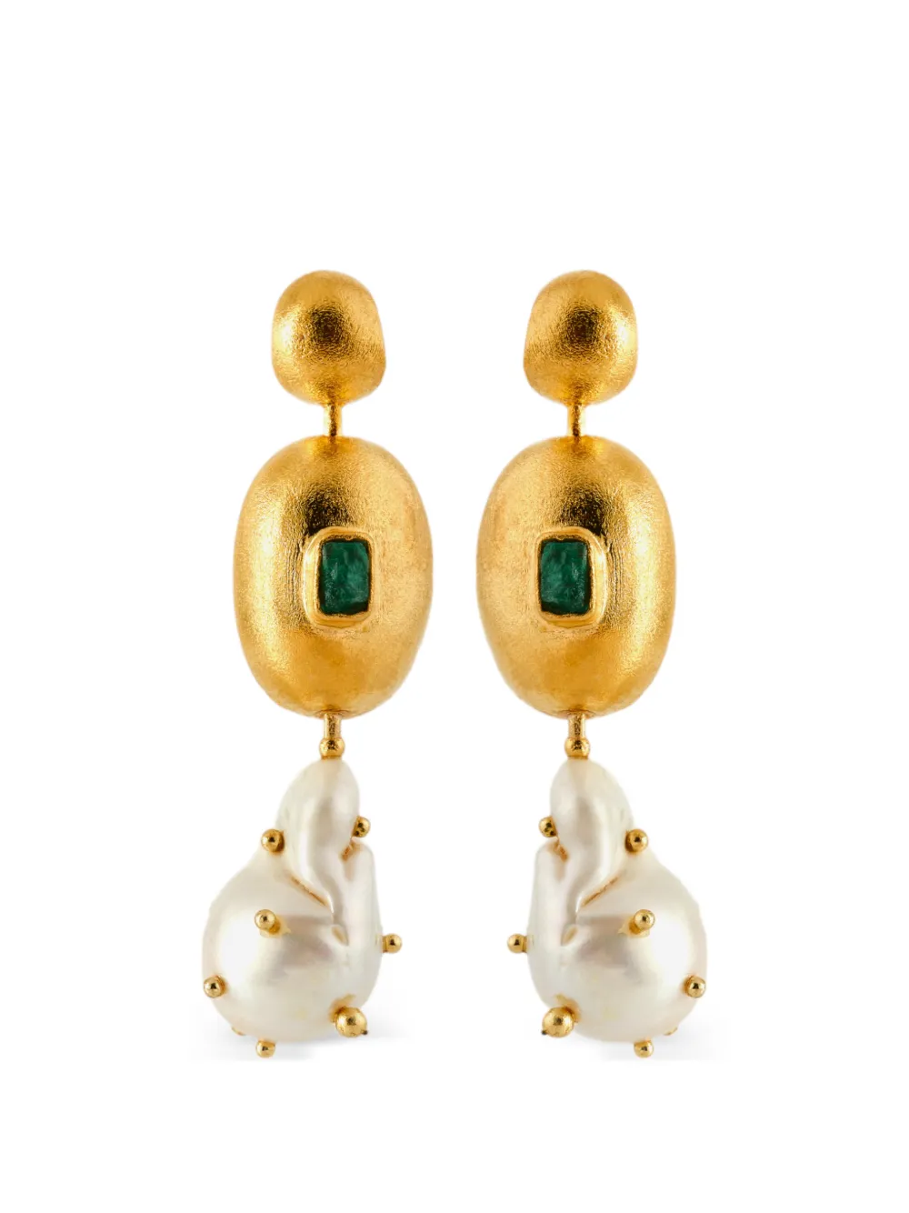 FENOMENA emerald pearl drop earrings - Oro