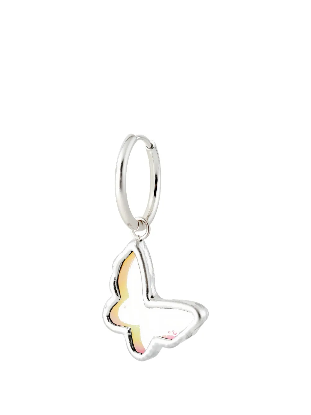 Poison Drop Lab Hoop Butterfly Pendant Mono Earring In White
