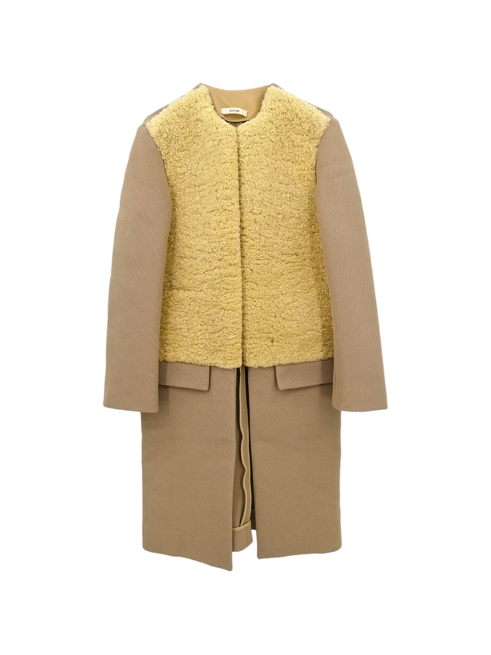 Pre-owned Celine 2010s Shearling-panel Coat In Neutral