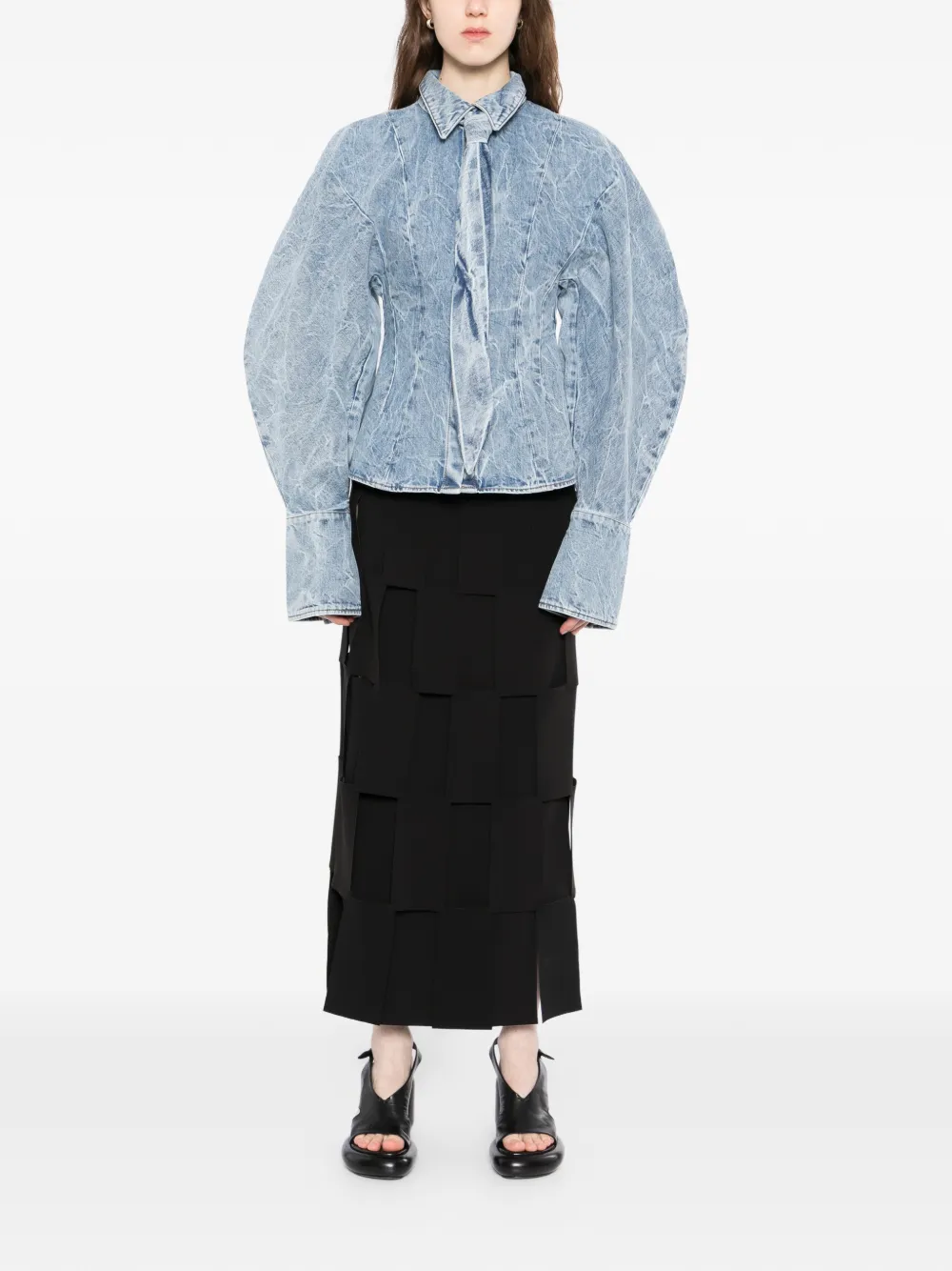 A.w.a.k.e. Mode Denim Puff-sleeve Shirt - Blue 