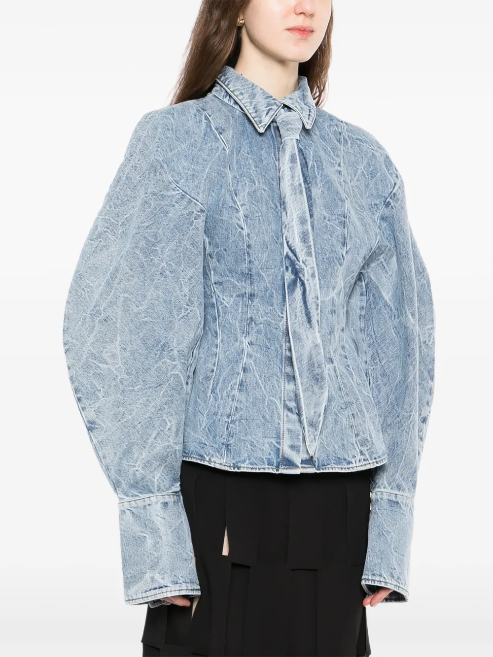  A.w.a.k.e. Mode Denim Puff-sleeve Shirt - Blue 