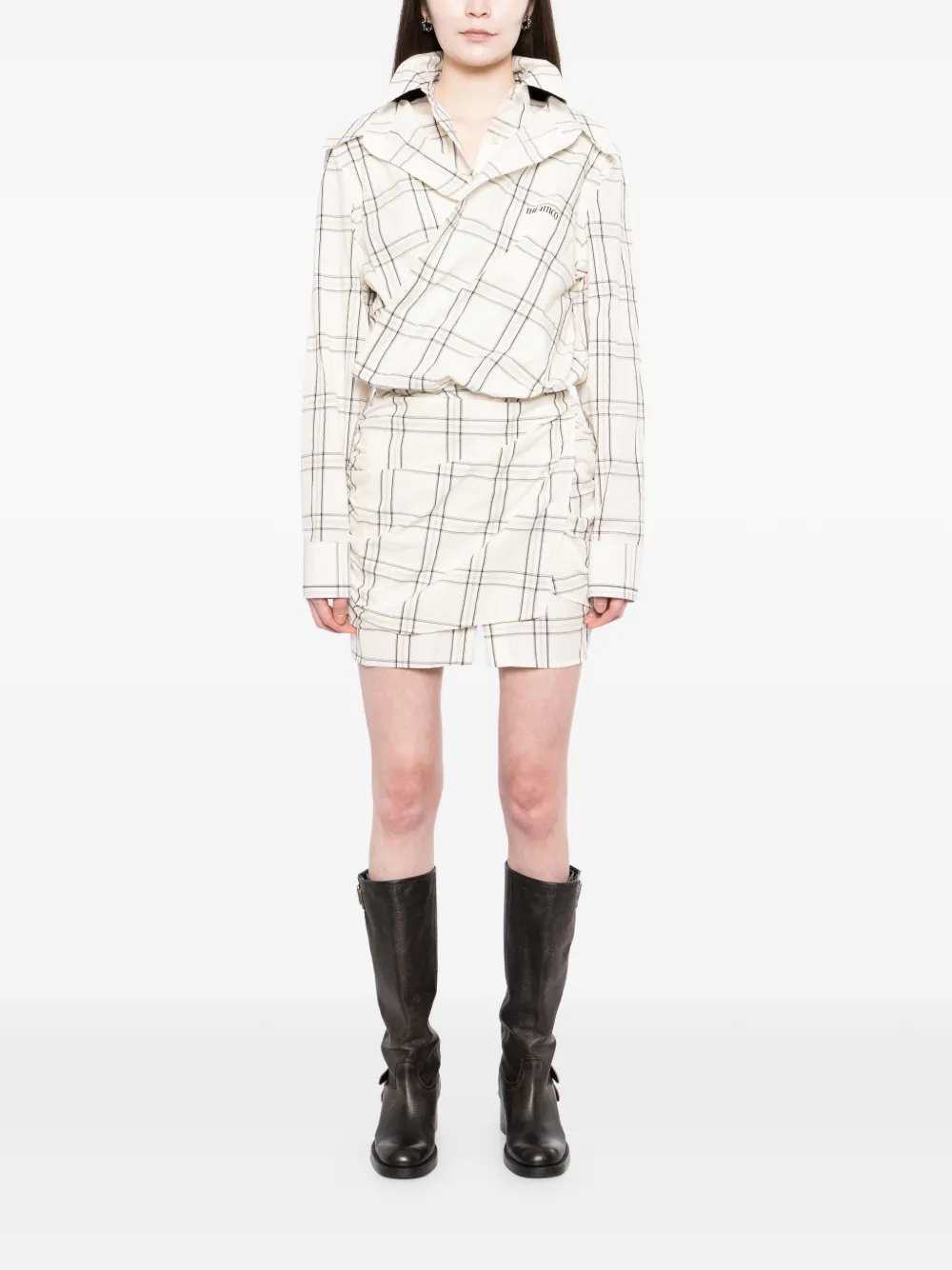 The Attico Geruite mini-jurk Beige