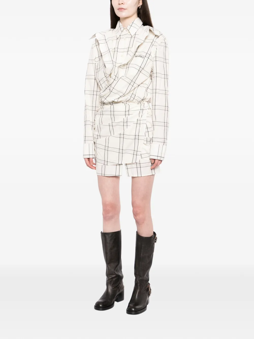 The Attico Geruite mini-jurk Beige