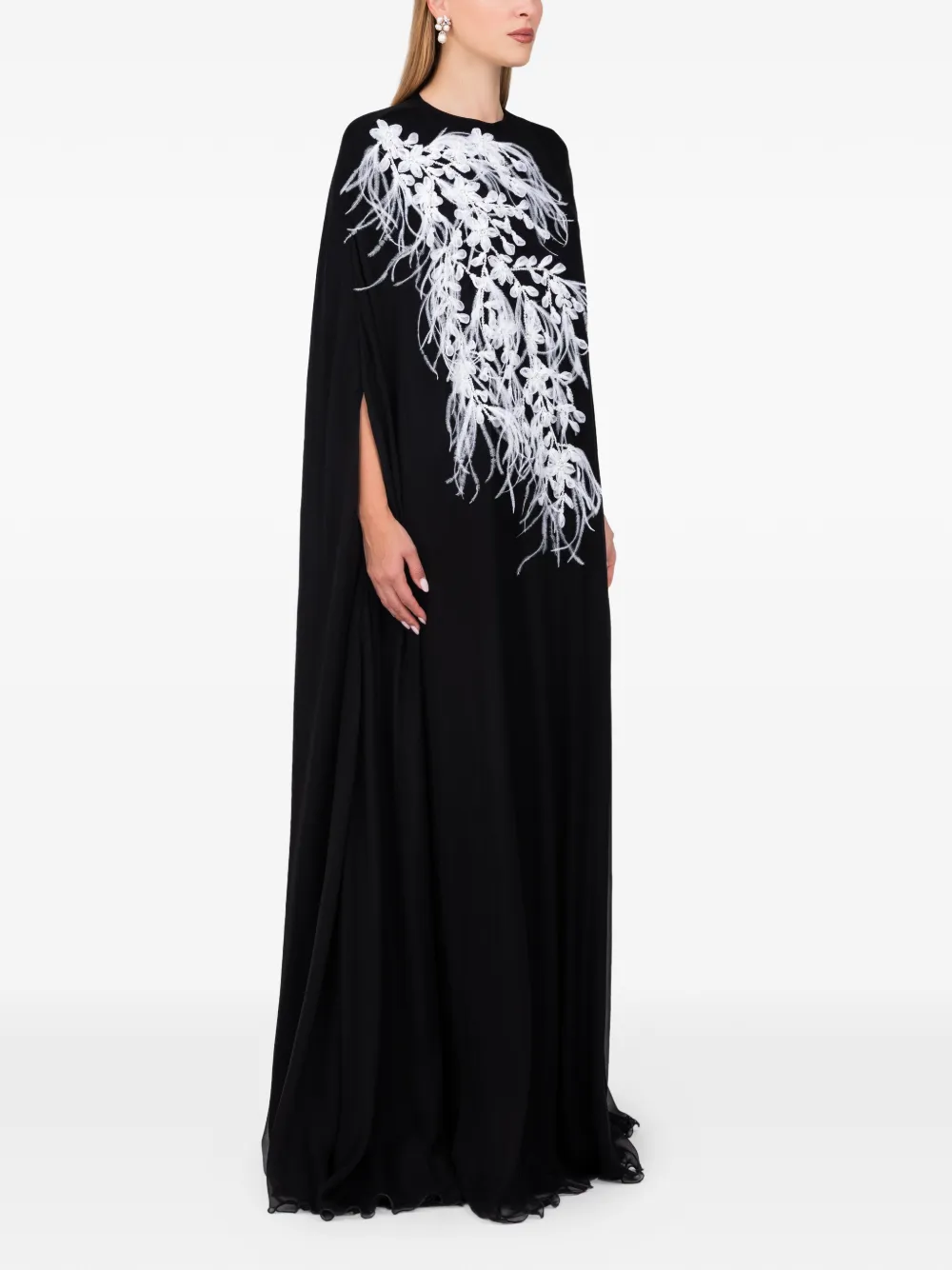 Dina Melwani feather-print maxi dress - Zwart