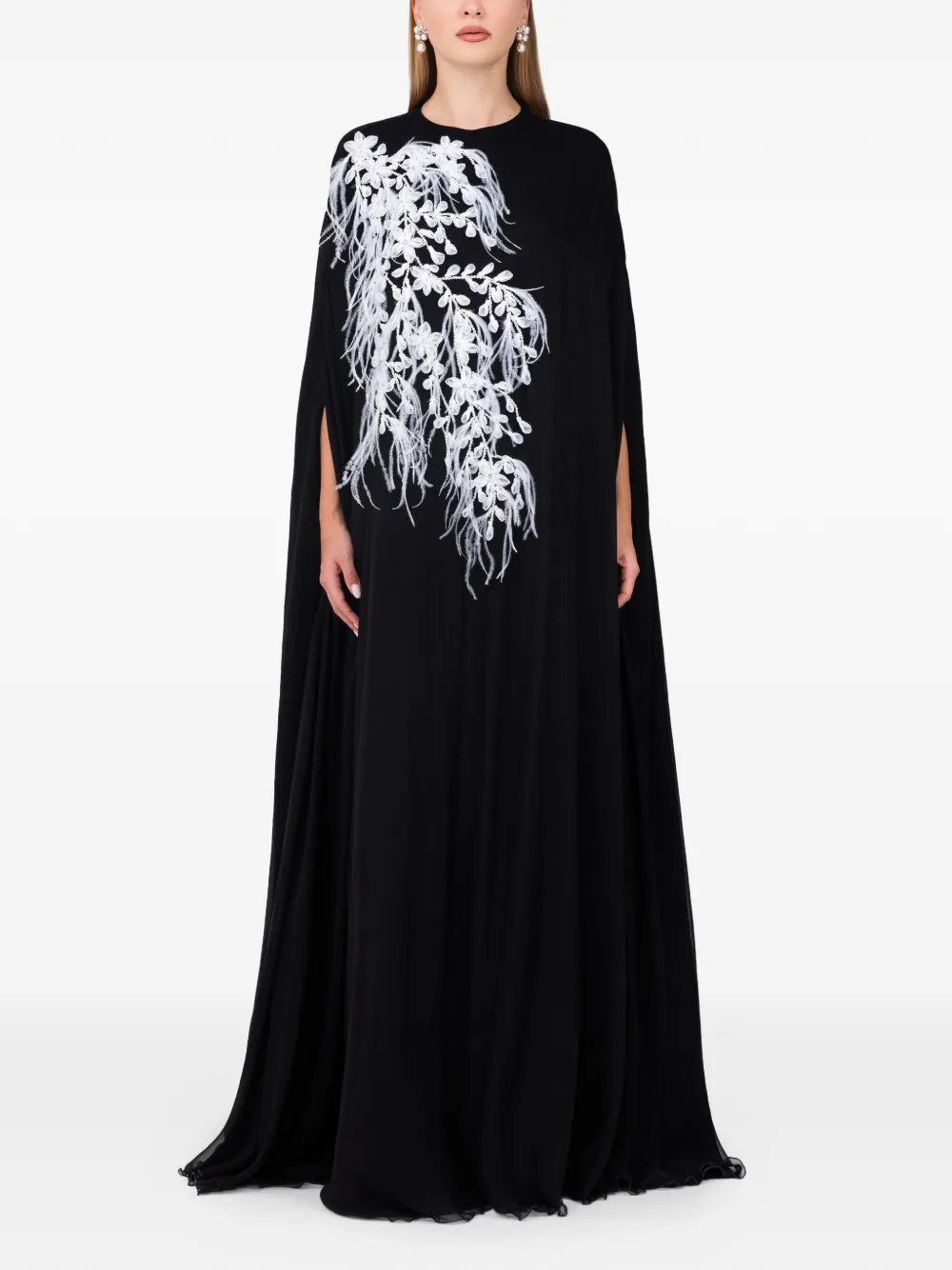 Dina Melwani feather-print maxi dress - Nero