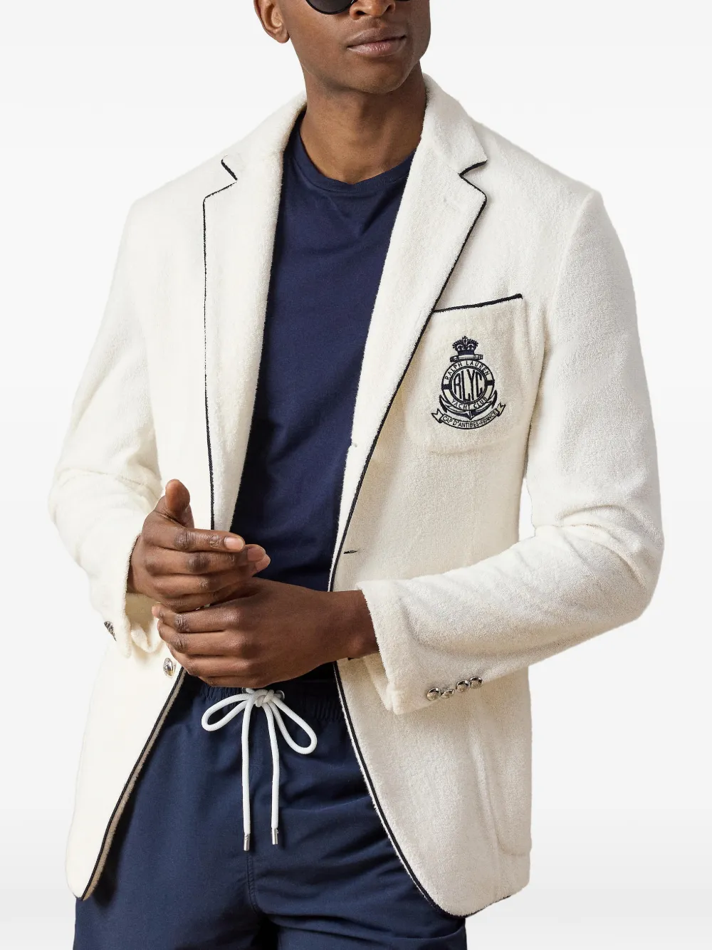 Ralph Lauren Purple Label Badstof blazer met borduurwerk Beige