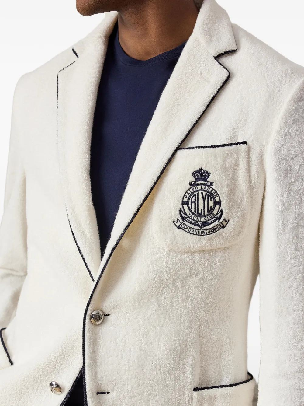 Ralph Lauren Purple Label Badstof blazer met borduurwerk Beige
