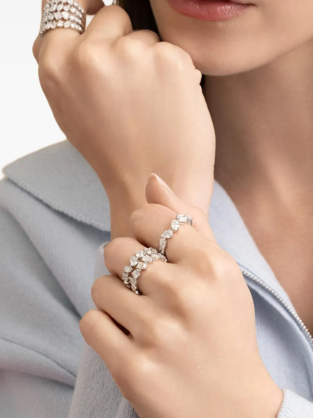  Azzaro Diamond Two-row Ring - Silver 