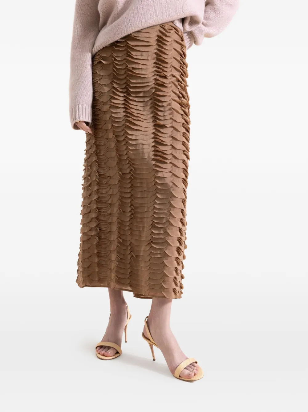  Twp Sylkie Ruffled Midi Skirt - Brown 
