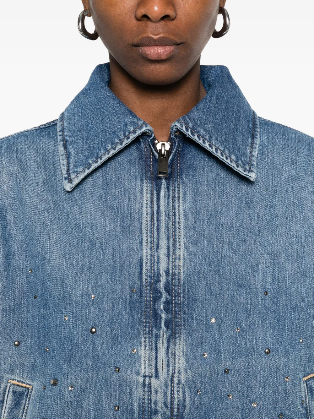 7 For All Mankind Verfraaid denim jack met rits Blauw