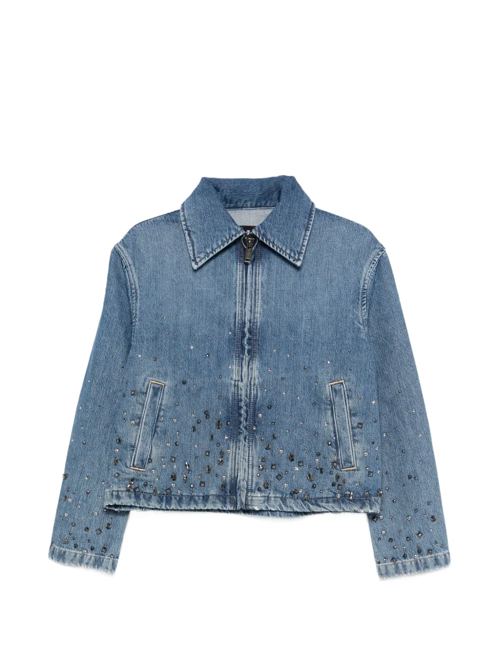 7 For All Mankind embellished zipped denim jacket - Blu
