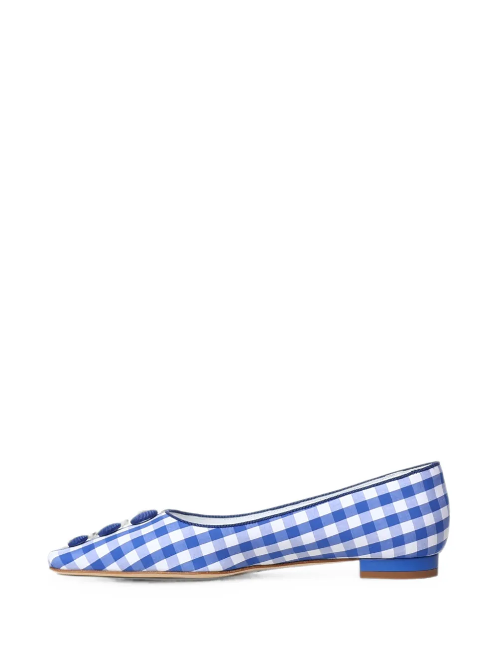 Manolo Blahnik Alexa gingham-print button-embellished pumps Blauw