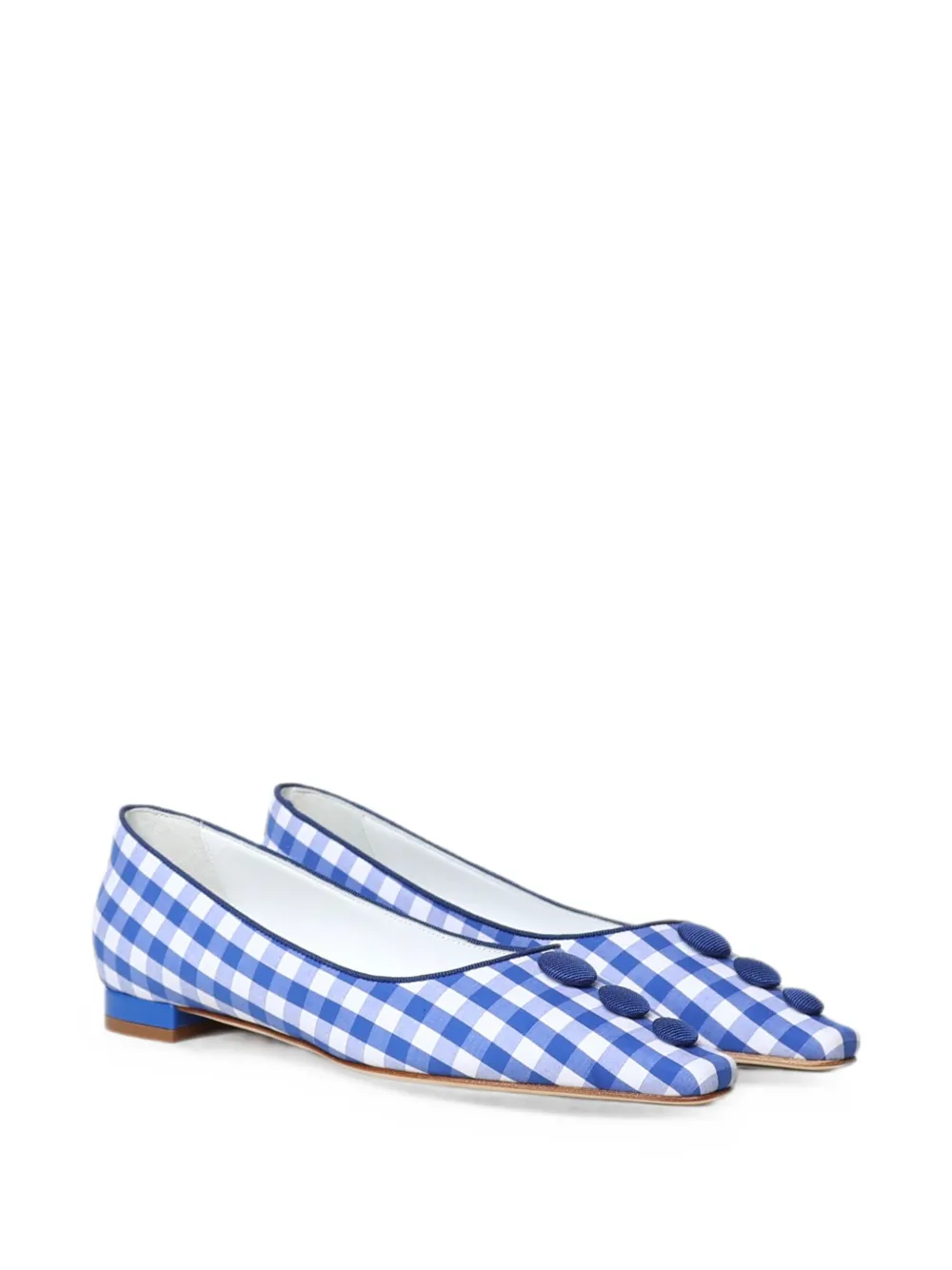 Manolo Blahnik Alexa gingham-print button-embellished pumps Blauw