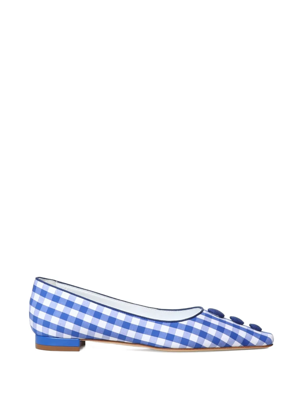 Manolo Blahnik Alexa gingham-print button-embellished pumps Blauw