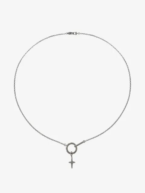 Cross ring-cross-pendant chain necklace