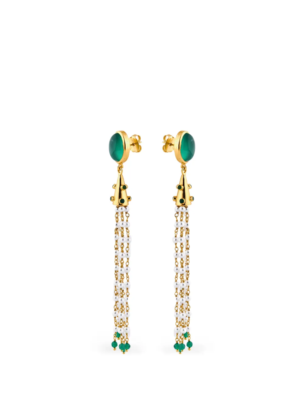  Boheme By Vero Pendientes Con Pompón Y ónix - Dorado 