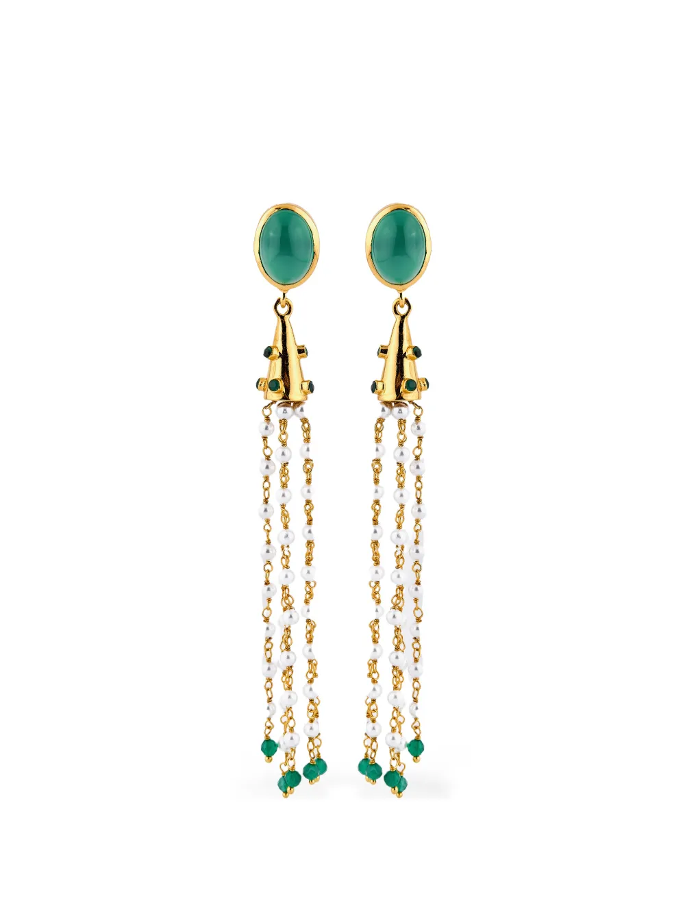 Bohéme onyx pom pom earrings - Gold
