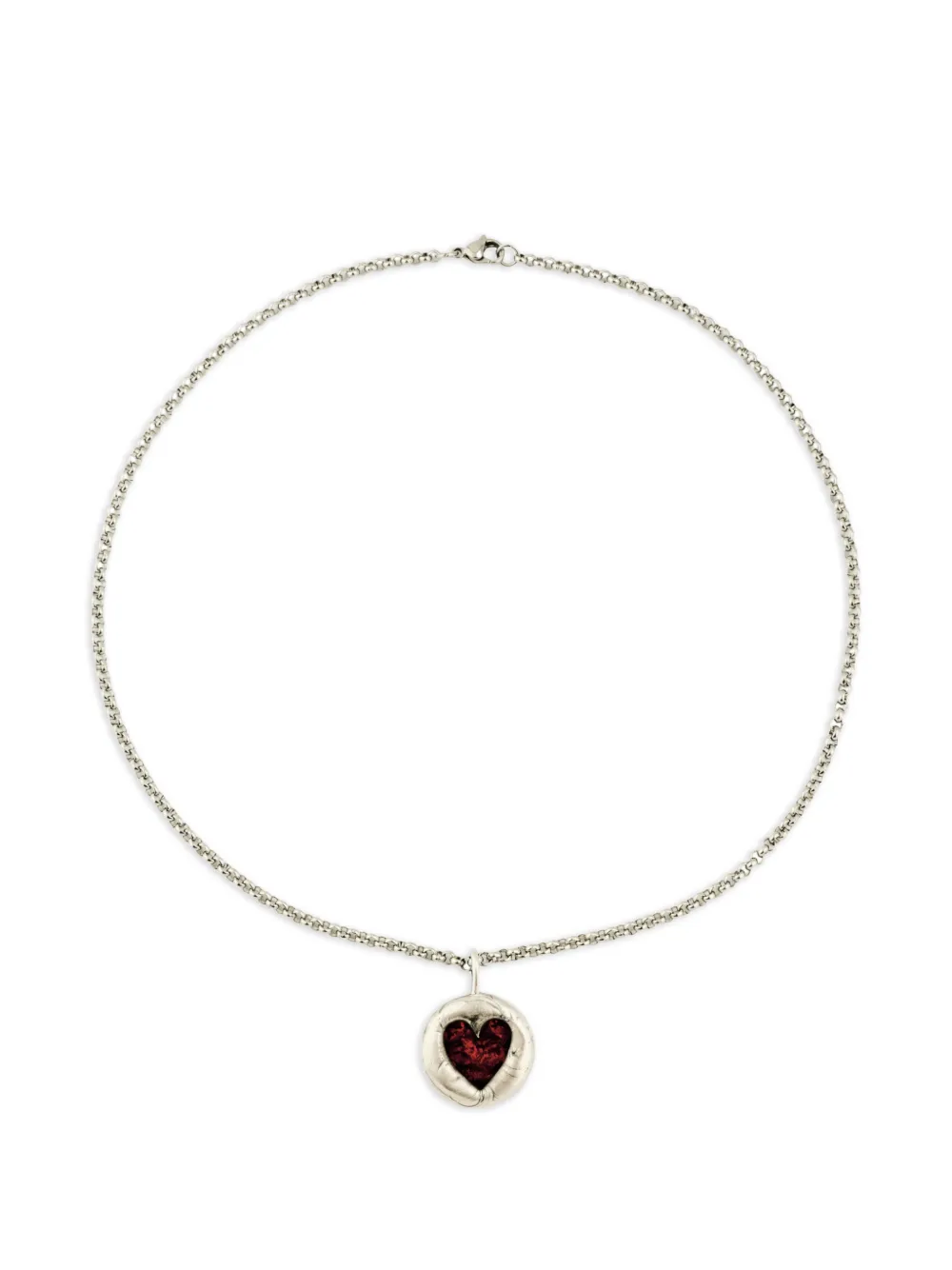 Poison Drop Lab 하트 펜던트 체인 링크 네크리스 | 실버 톤 | Image 1