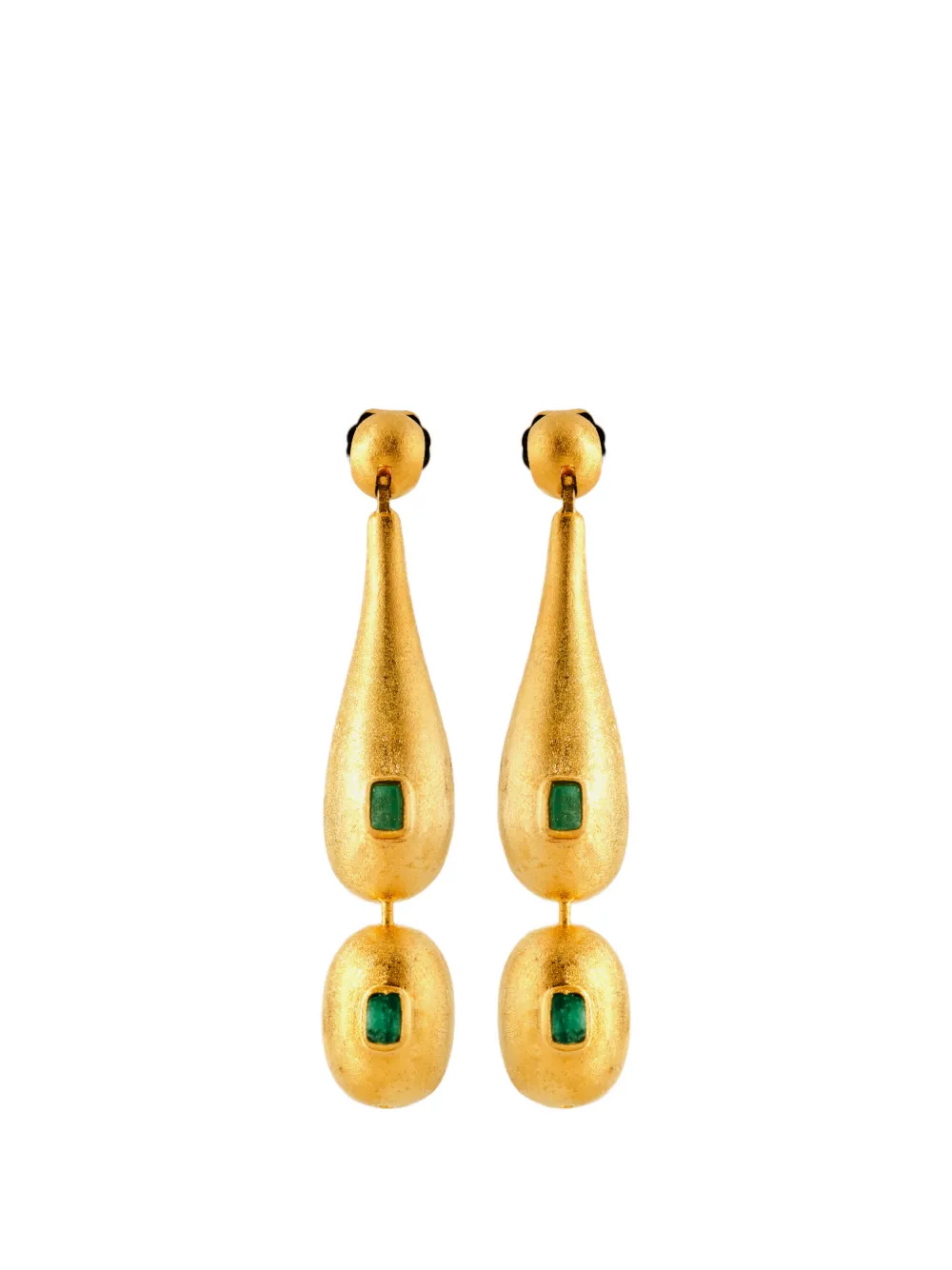 FENOMENA long gold-plated emerald earrings - Oro