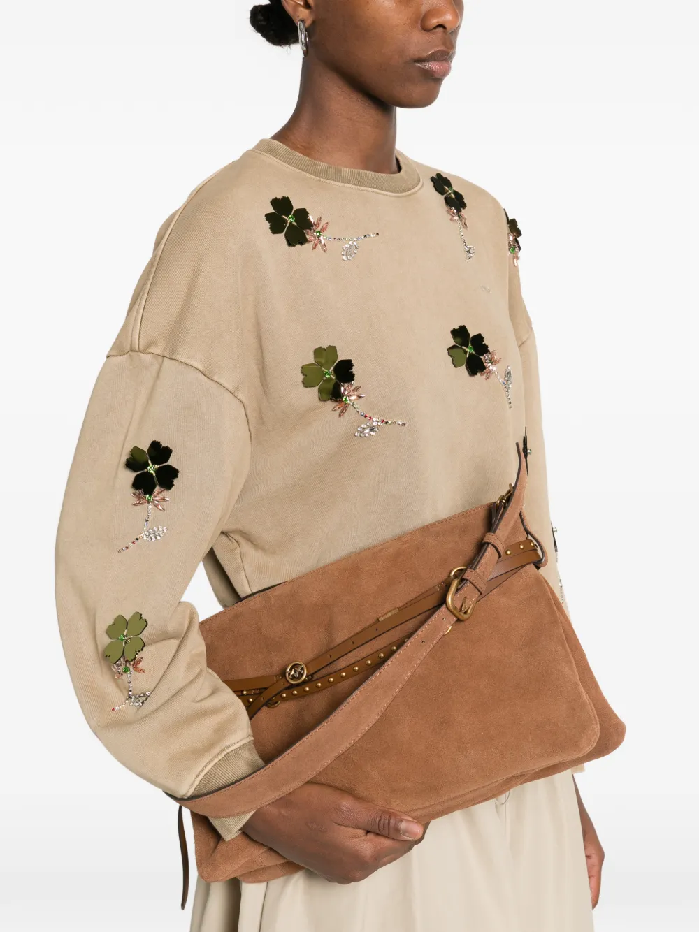 PINKO Schoudertas met logoband en studs Bruin