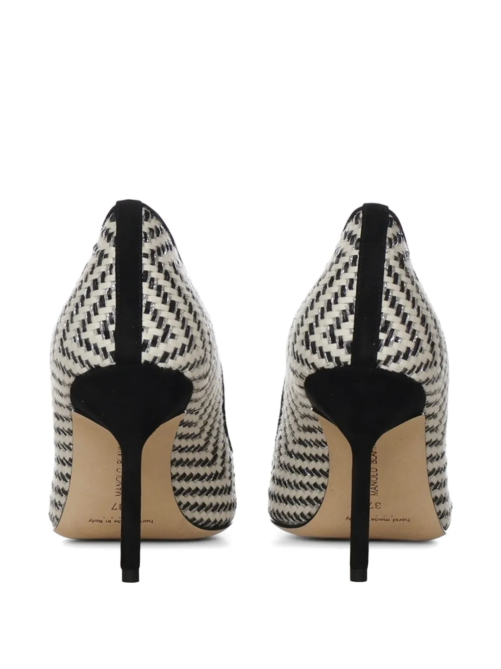 Manolo Blahnik Pumps met puntige neus en raffia-effect Wit