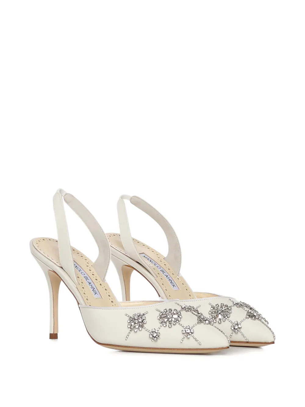 Manolo Blahnik Ralyne slingback pumps verfraaid met kristallen Wit
