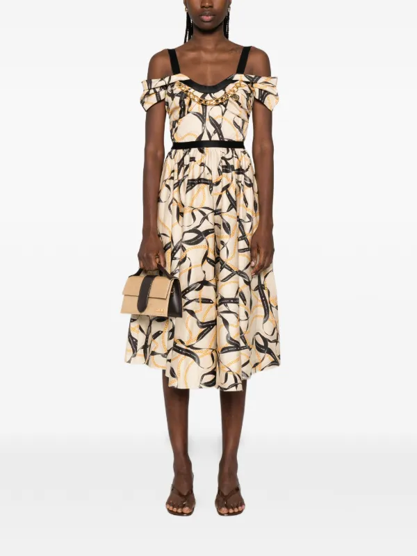 Elisabetta Franchi Ruffled Midi Dress | Neutrals | FARFETCH GE