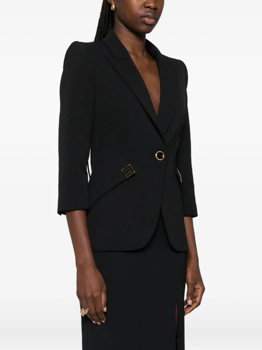 Elisabetta Franchi Gelaagd stretch crêpe jack met logo-details Blauw
