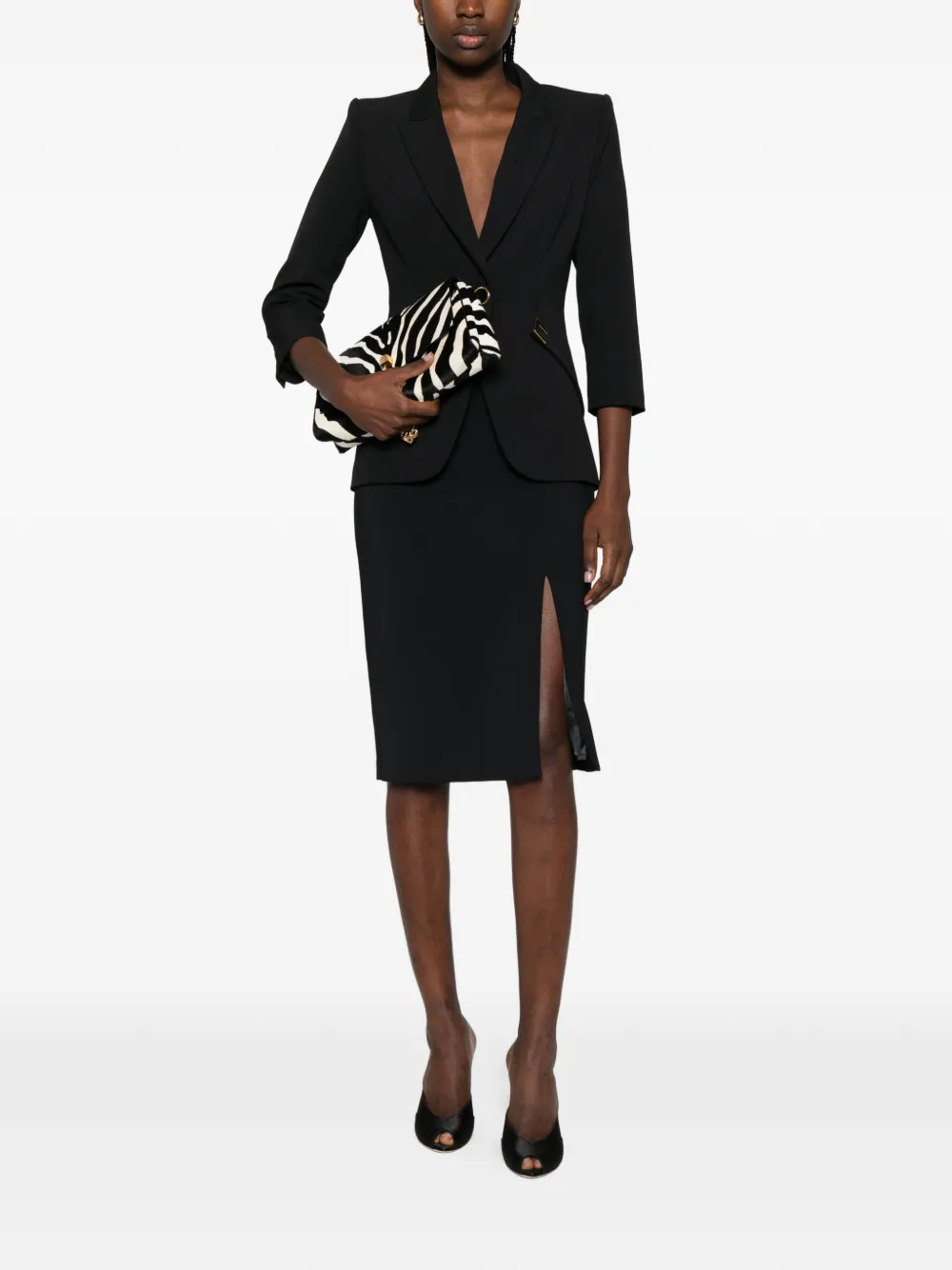 Elisabetta Franchi Gelaagd stretch crêpe jack met logo-details Blauw