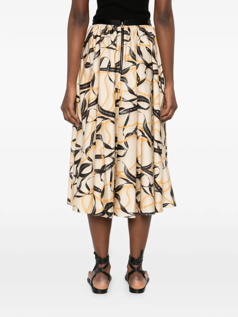 Elisabetta Franchi Katoenen rok met lint- en ketting-print Beige