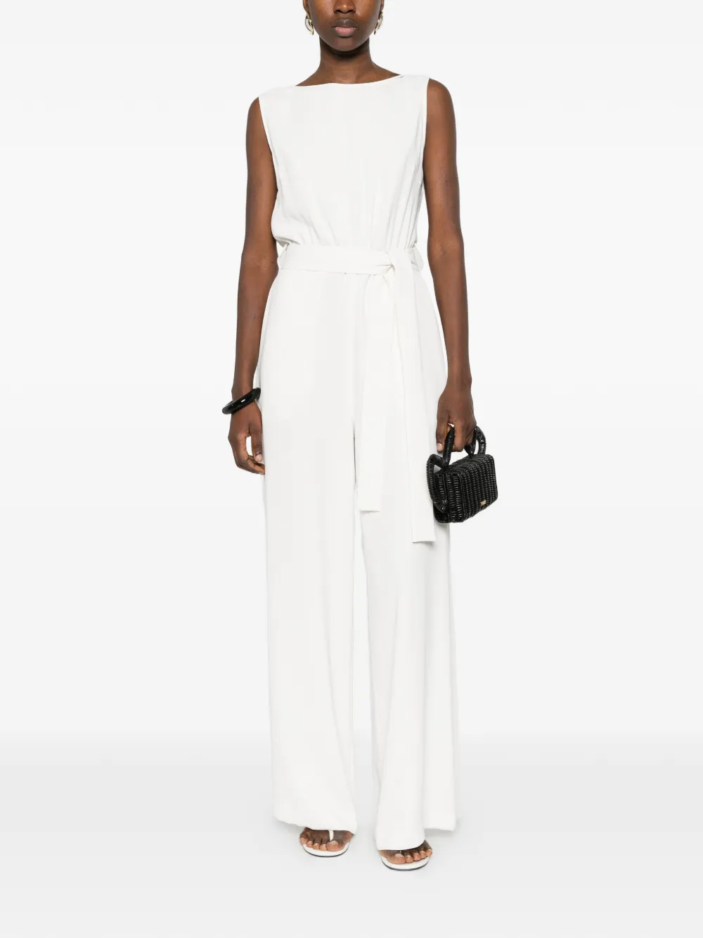 P.A.R.O.S.H. Mouwloze jumpsuit met strik Beige