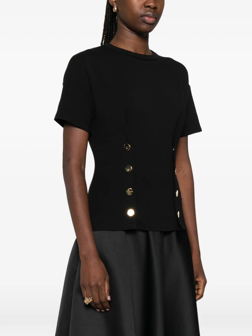 Elisabetta Franchi T-shirt met knoopdetail Zwart