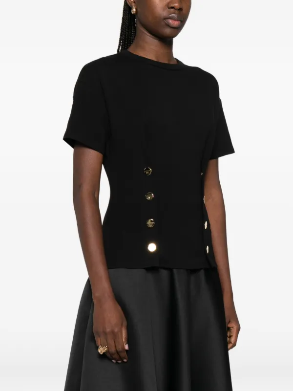 Elisabetta Franchi button-detail T-shirt | Black | FARFETCH JO