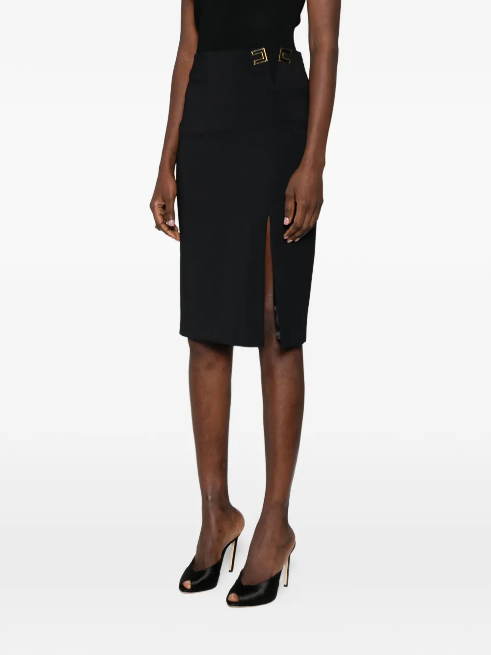  Elisabetta Franchi Logo-embellishment Side-slit Midi Skirt - Black 