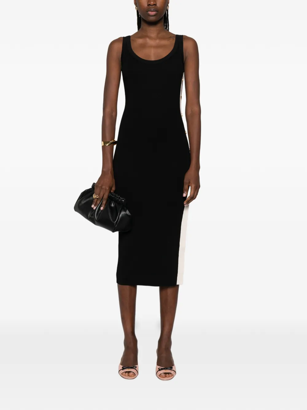 Elisabetta Franchi Midi-jurk met knoopdetail Zwart