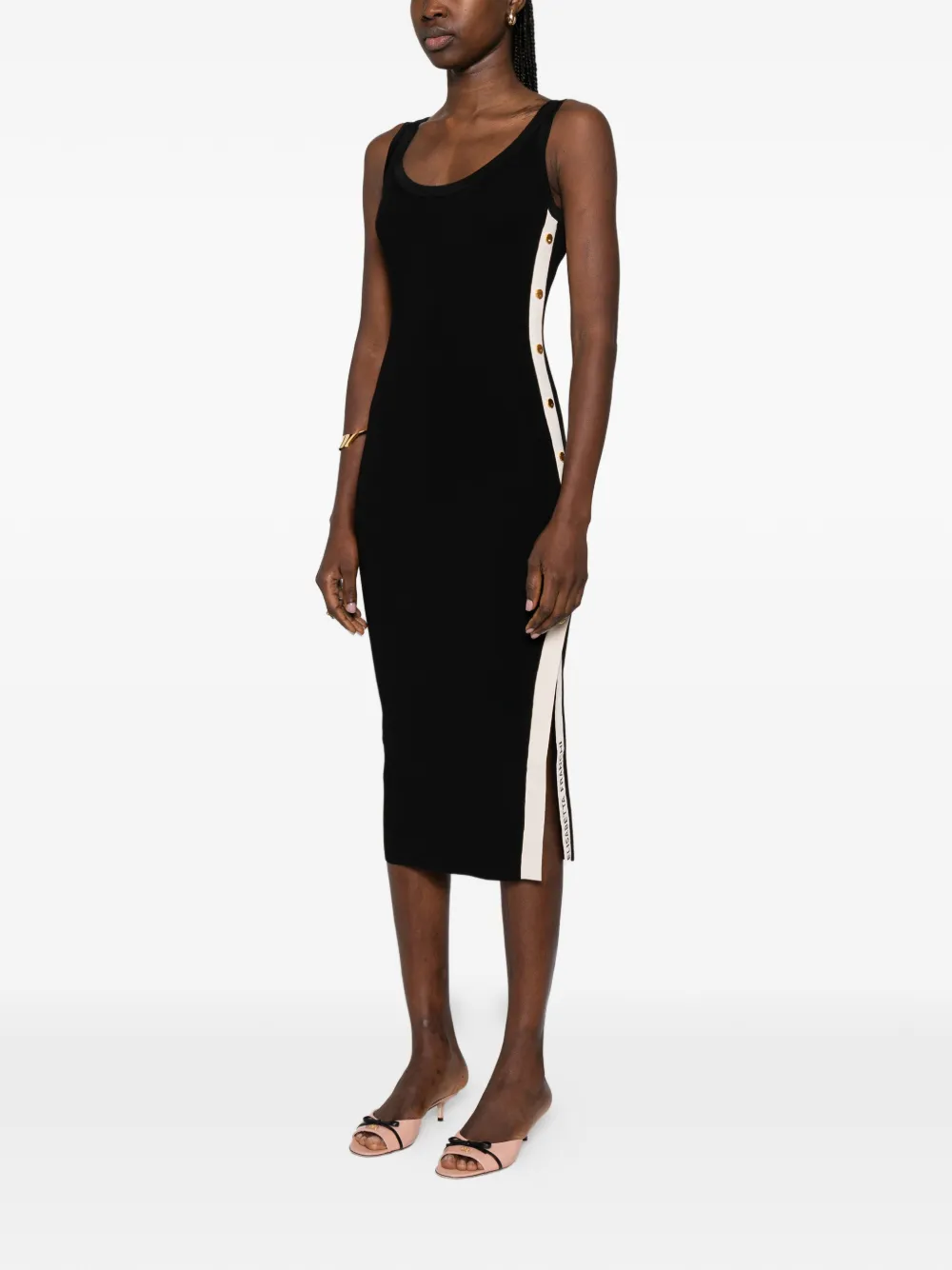 Elisabetta Franchi Midi-jurk met knoopdetail Zwart