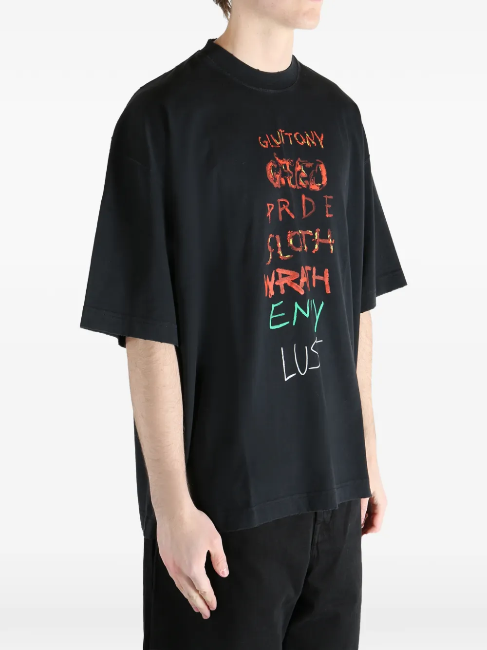 る*あ様 VETEMENTS オーバーサイズ Tシャツ ブラック VETEMENTS Print T-shirt | Black | FARFETCH AO