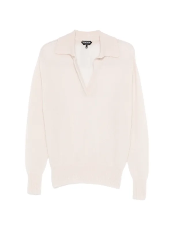 Tom Ford Ultra-soft Cashmere-silk Oversized Open Polo Collar Sweater in Neutrals