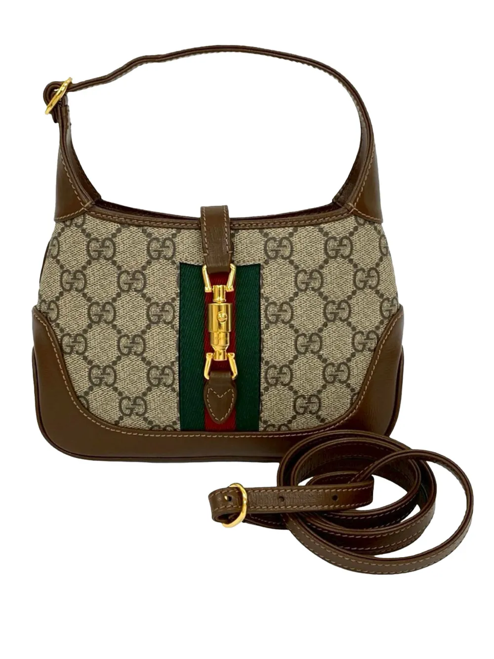 Gucci Pre-Owned Borsa a tracolla Jackie 1961 mini in tessuto GG Supreme con decorazione Web 2016-2025 - Marrone