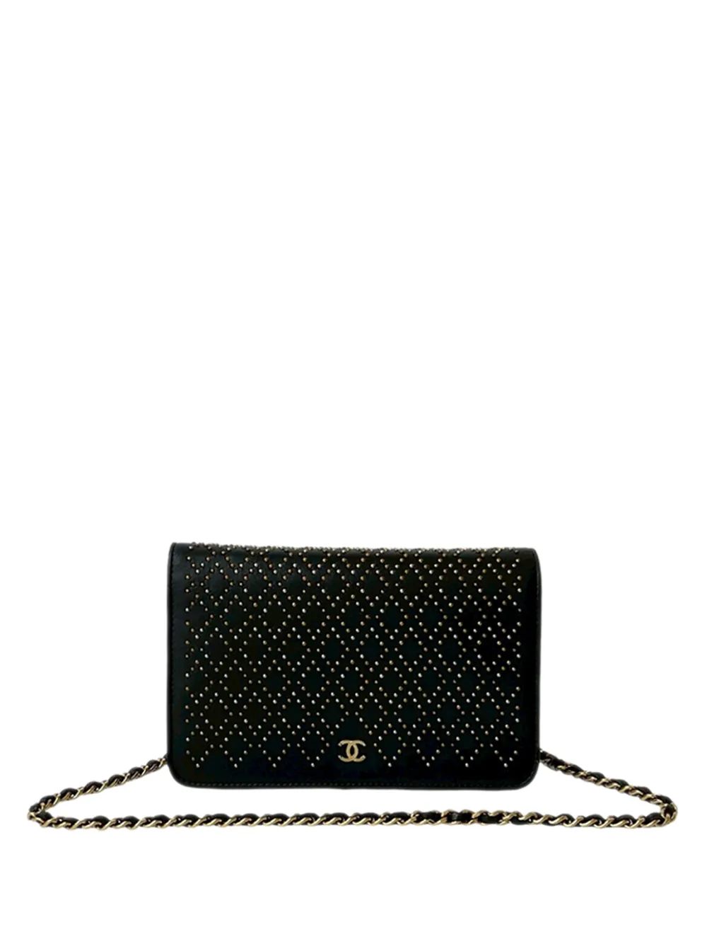 CHANEL Pre-Owned Borsa a tracolla CC in pelle di agnello con borchie e catena 2016-2017 - Nero