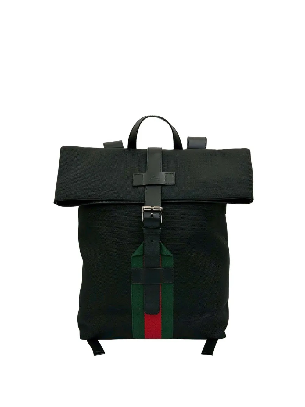 Pre-owned Gucci 2016-2025 Canvas Techno Web Fold Over Backpack In Black