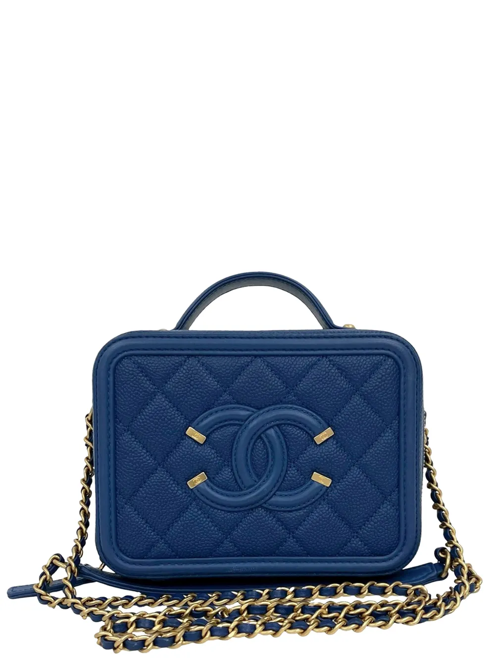 CHANEL Pre-Owned Borsa a tracolla CC Filigree piccola in pelle Caviar 2019 - Blu